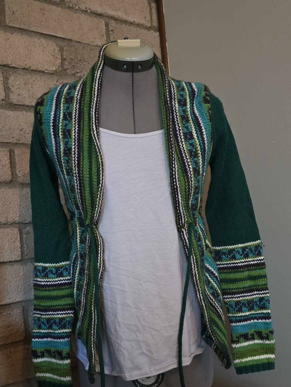Old Navy Green Multicolor Striped Knit Cardigan Sweater
